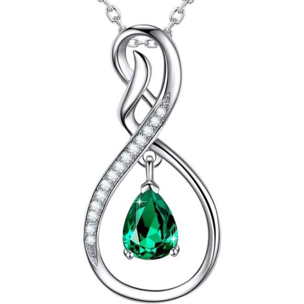 Love Infinity Necklace 925 Sterling Silver May Birthstones Emerald Jewelry